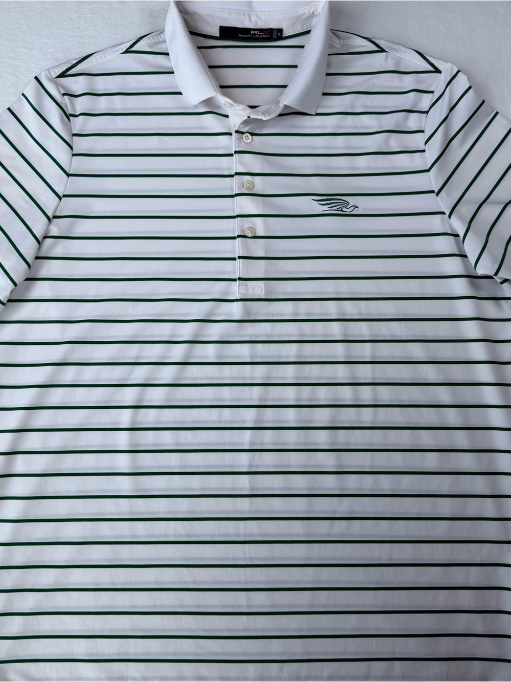 RLX Ralph Lauren White Green Striped Golf Polo XL Performance Stretch